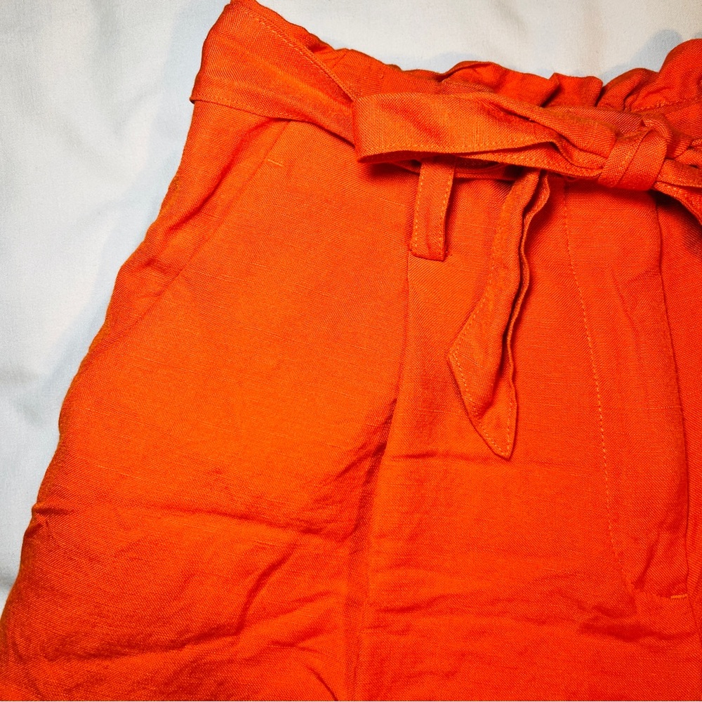 LOFT Bright‎ Orange Linen Shorts with Tie Belt Pockets Size Small - Picture 5 of 8